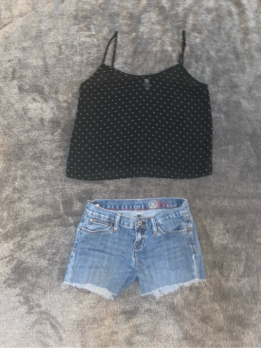 Y2K Casual Cool Girl Set ✨ Sheer Polka Dot Crop Top + Low Rise Cutoff Shorts